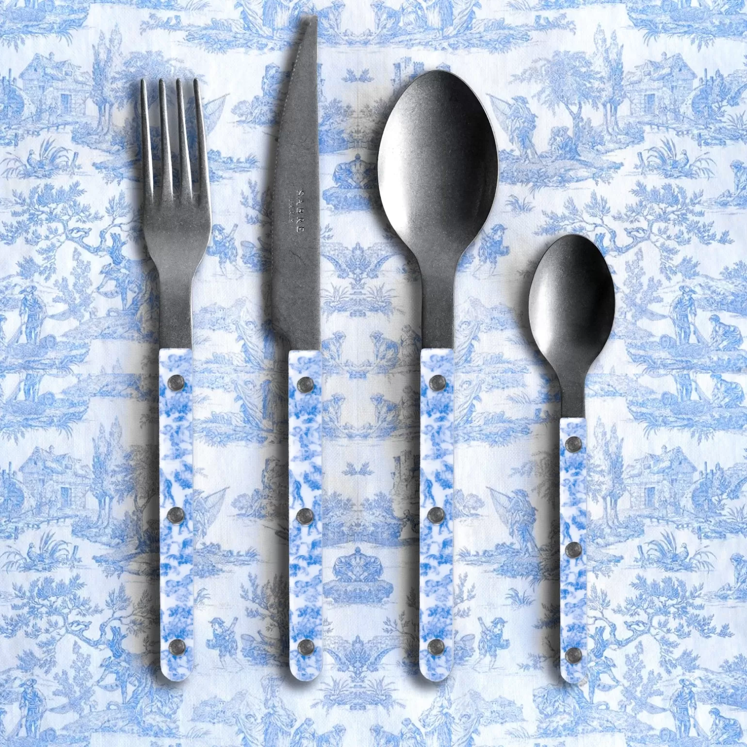 Fourchette De Table<Sabre Paris Bistrot Vintage Toile, Bleu