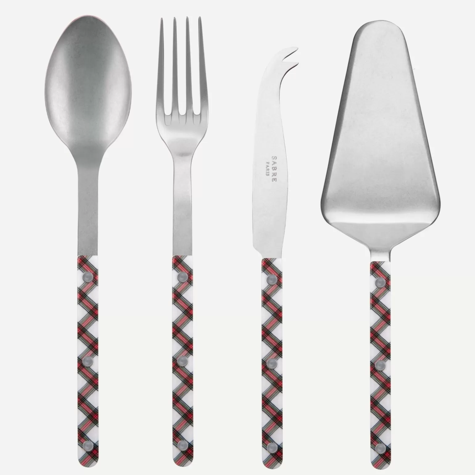 Set Les Essentiels - Ensemble De 4 Couverts De Service<Sabre Paris Bistrot Vintage Tartan, Blanc
